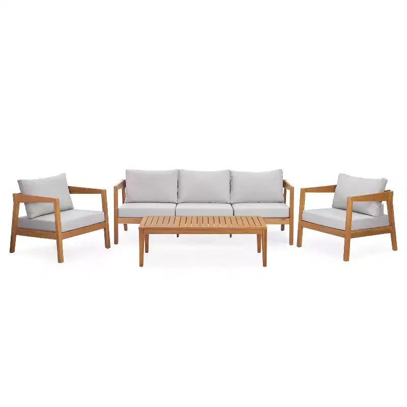 Christopher Knight Home Phachara Modern 4 Piece Acacia Wood Patio Seating Set with Cushions and Slatted Table