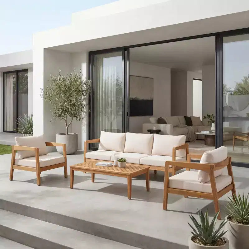Christopher Knight Home Phachara Modern 4 Piece Acacia Wood Patio Seating Set with Cushions and Slatted Table