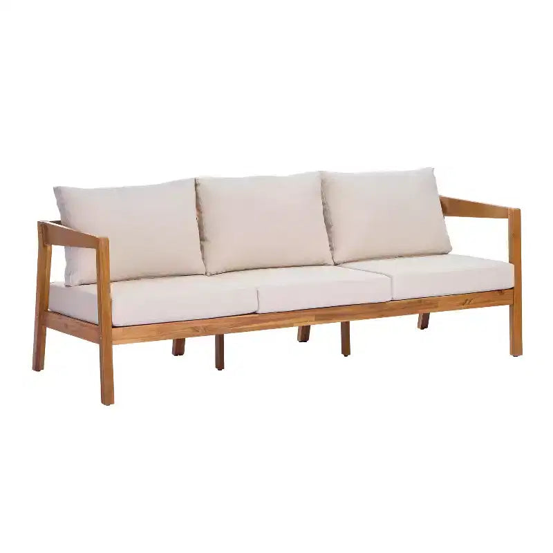 Christopher Knight Home Phachara Modern 4 Piece Acacia Wood Patio Seating Set with Cushions and Slatted Table