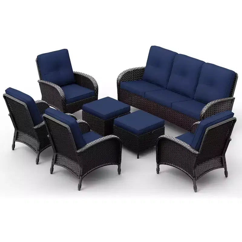 UPTIOT Outdoor Swivel Chair Set: 1 Sofa, 4 Swivel Chairs, 2 Ottomans & All-Weather Design