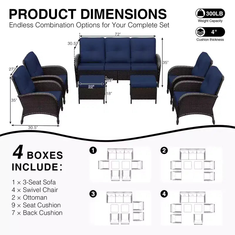 UPTIOT Outdoor Swivel Chair Set: 1 Sofa, 4 Swivel Chairs, 2 Ottomans & All-Weather Design