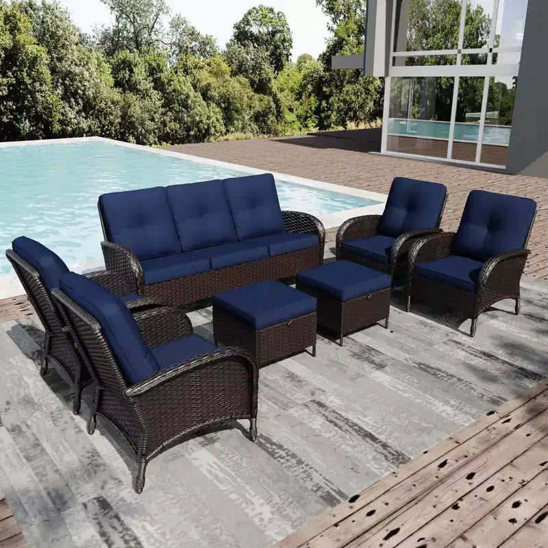 UPTIOT Outdoor Swivel Chair Set: 1 Sofa, 4 Swivel Chairs, 2 Ottomans & All-Weather Design