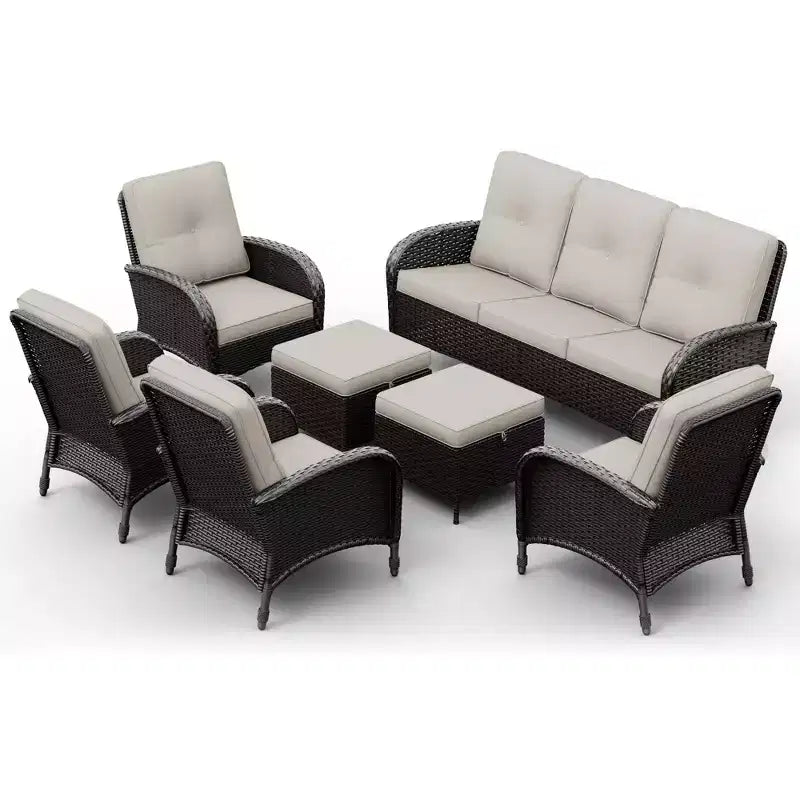 UPTIOT Outdoor Swivel Chair Set: 1 Sofa, 4 Swivel Chairs, 2 Ottomans & All-Weather Design