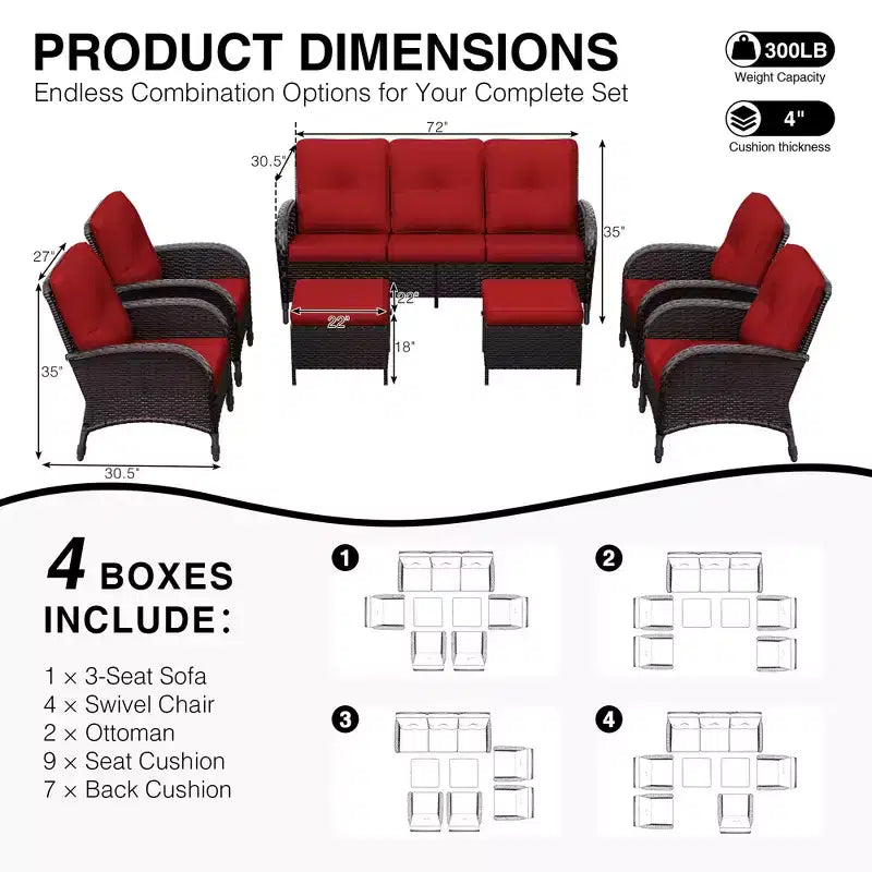 UPTIOT Outdoor Swivel Chair Set: 1 Sofa, 4 Swivel Chairs, 2 Ottomans & All-Weather Design