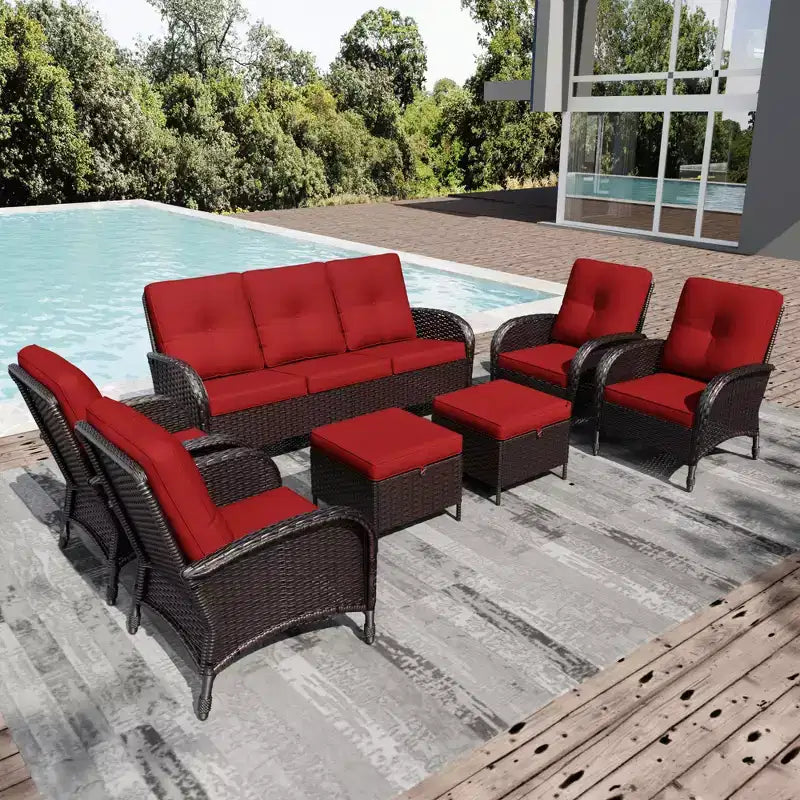 UPTIOT Outdoor Swivel Chair Set: 1 Sofa, 4 Swivel Chairs, 2 Ottomans & All-Weather Design