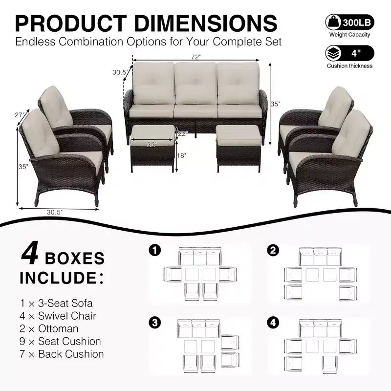 UPTIOT Outdoor Swivel Chair Set: 1 Sofa, 4 Swivel Chairs, 2 Ottomans & All-Weather Design
