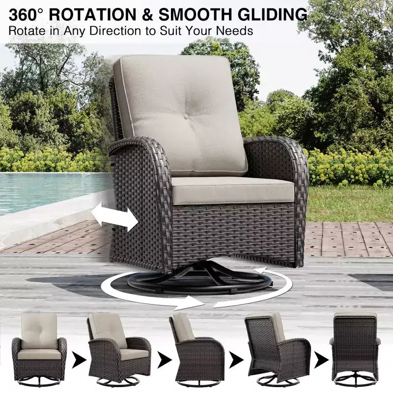 UPTIOT 7-Piece Outdoor Patio Set with 3-Seat Sofa, Two Swivel Chairs, Ottomans, Coffee & Side Tables