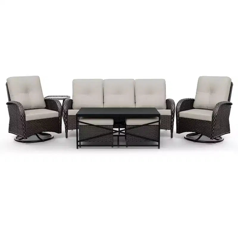 UPTIOT 7-Piece Outdoor Patio Set with 3-Seat Sofa, Two Swivel Chairs, Ottomans, Coffee & Side Tables