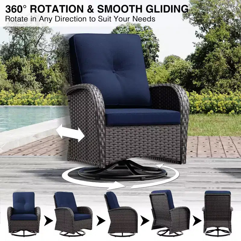 UPTIOT 7-Piece Outdoor Patio Set with 3-Seat Sofa, Two Swivel Chairs, Ottomans, Coffee & Side Tables