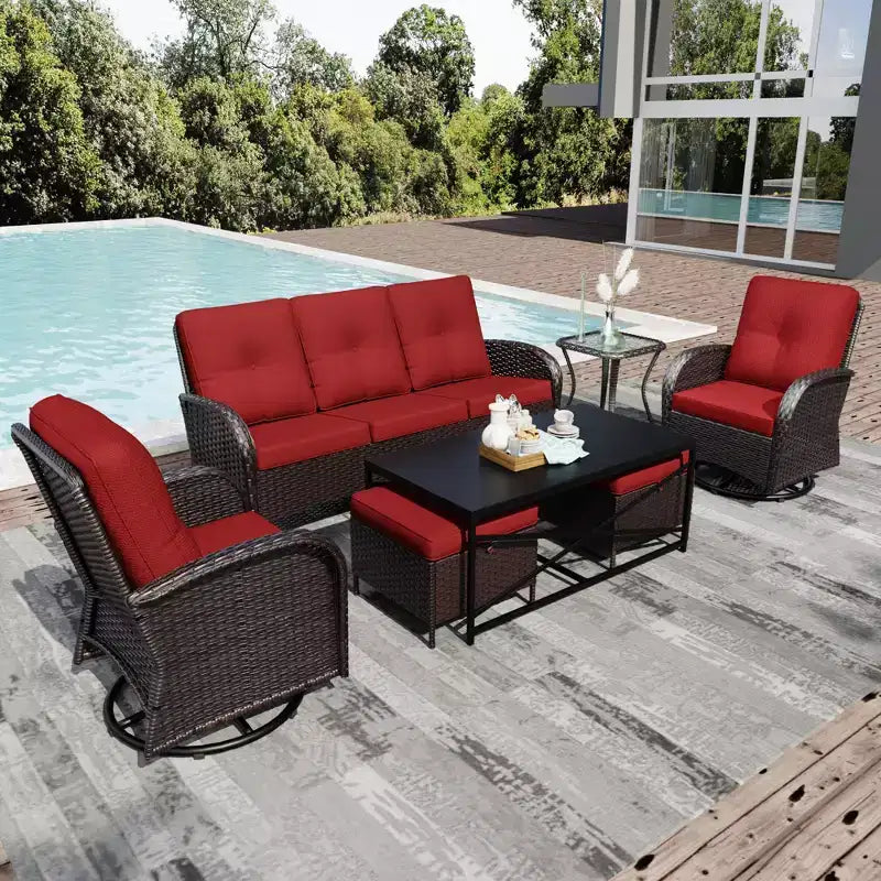 UPTIOT 7-Piece Outdoor Patio Set with 3-Seat Sofa, Two Swivel Chairs, Ottomans, Coffee & Side Tables
