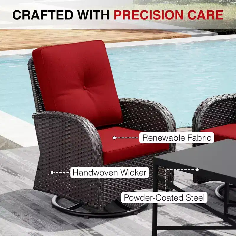 UPTIOT 7-Piece Outdoor Patio Set with 3-Seat Sofa, Two Swivel Chairs, Ottomans, Coffee & Side Tables