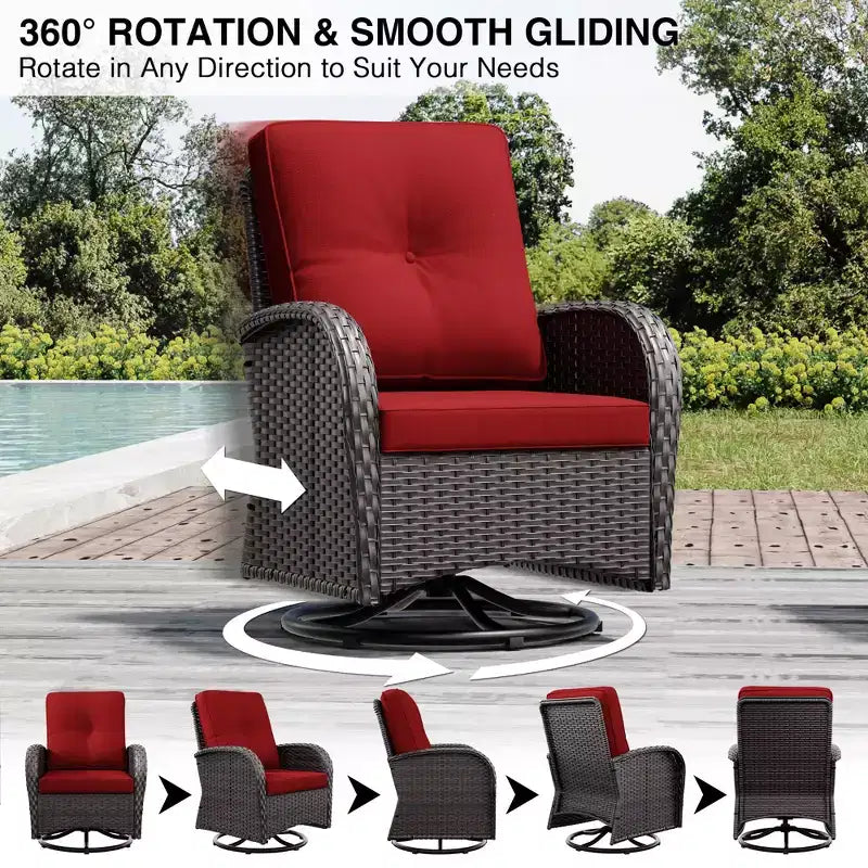 UPTIOT 7-Piece Outdoor Patio Set with 3-Seat Sofa, Two Swivel Chairs, Ottomans, Coffee & Side Tables