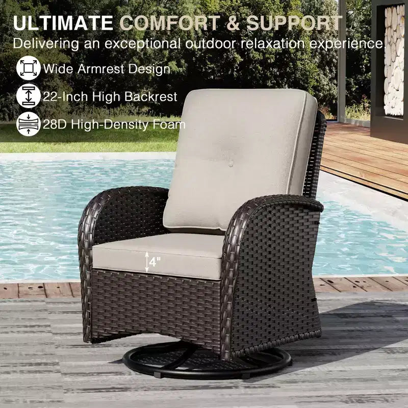 UPTIOT 7-Piece Outdoor Patio Set with 3-Seat Sofa, Two Swivel Chairs, Ottomans, Coffee & Side Tables
