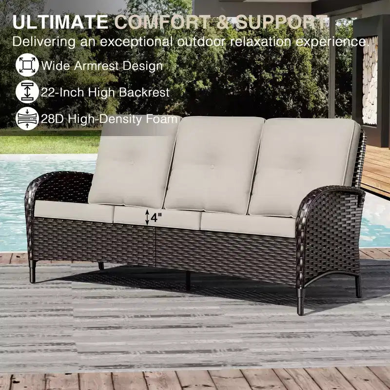 UPTIOT 7-Piece Outdoor Patio Set with 3-Seat Sofa, Two Swivel Chairs, Ottomans, Coffee & Side Tables