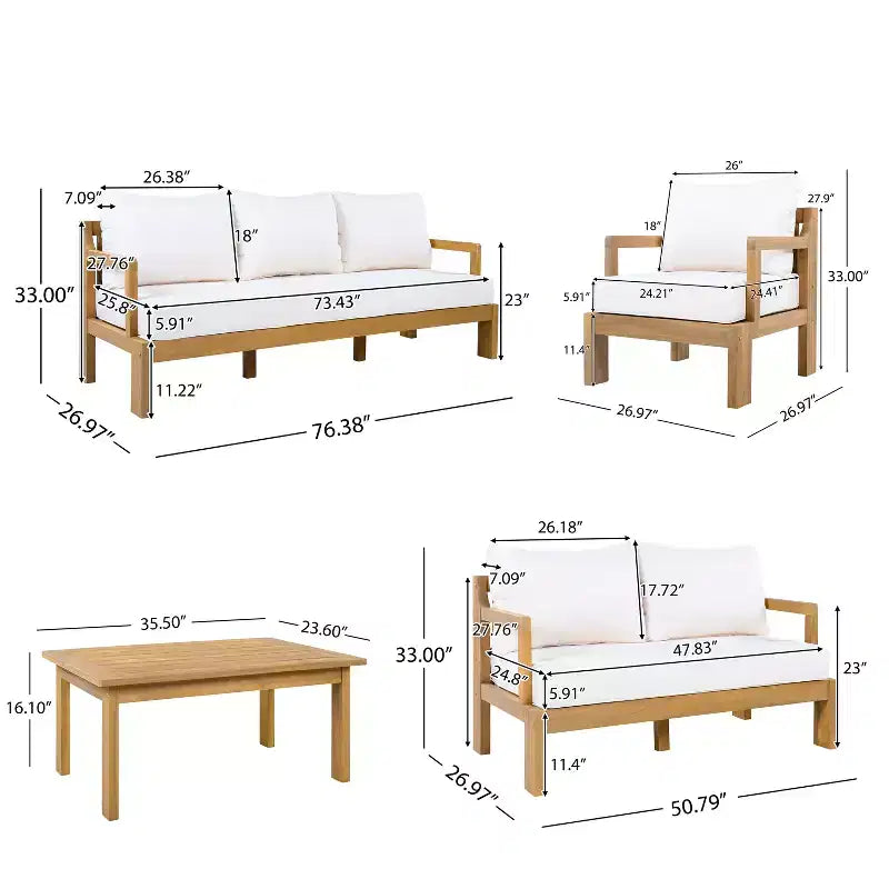 Christopher Knight Home Letizia Modern 5 Piece Patio Acacia Wood Seating Set and Coffee Table