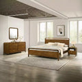 Roundhill Furniture Eldren Wood Bedroom Set, Platform Bed with Dresser, Mirror, and Two Nightstands in Walnut Finish