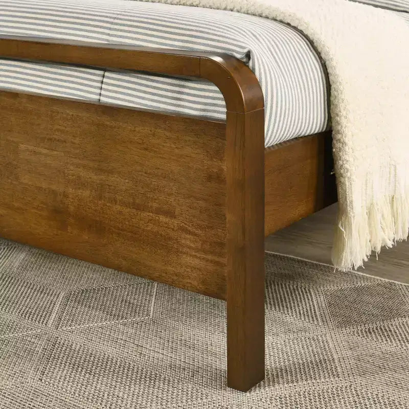 Roundhill Furniture Eldren Wood Bedroom Set, Platform Bed with Dresser, Mirror, and Two Nightstands in Walnut Finish