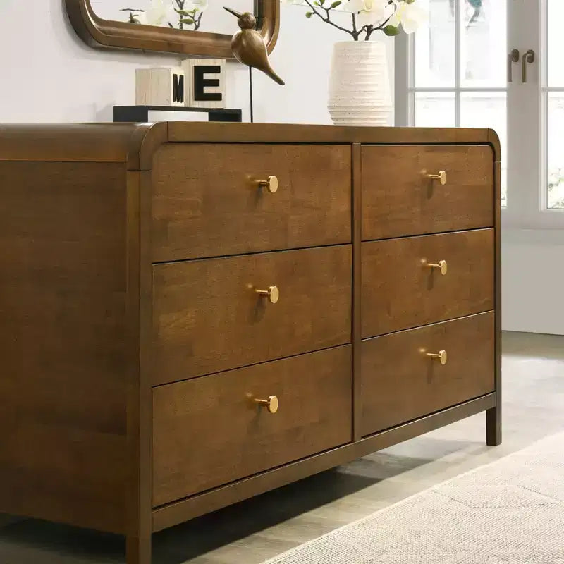 Roundhill Furniture Eldren Wood Bedroom Set, Platform Bed with Dresser, Mirror, and Two Nightstands in Walnut Finish