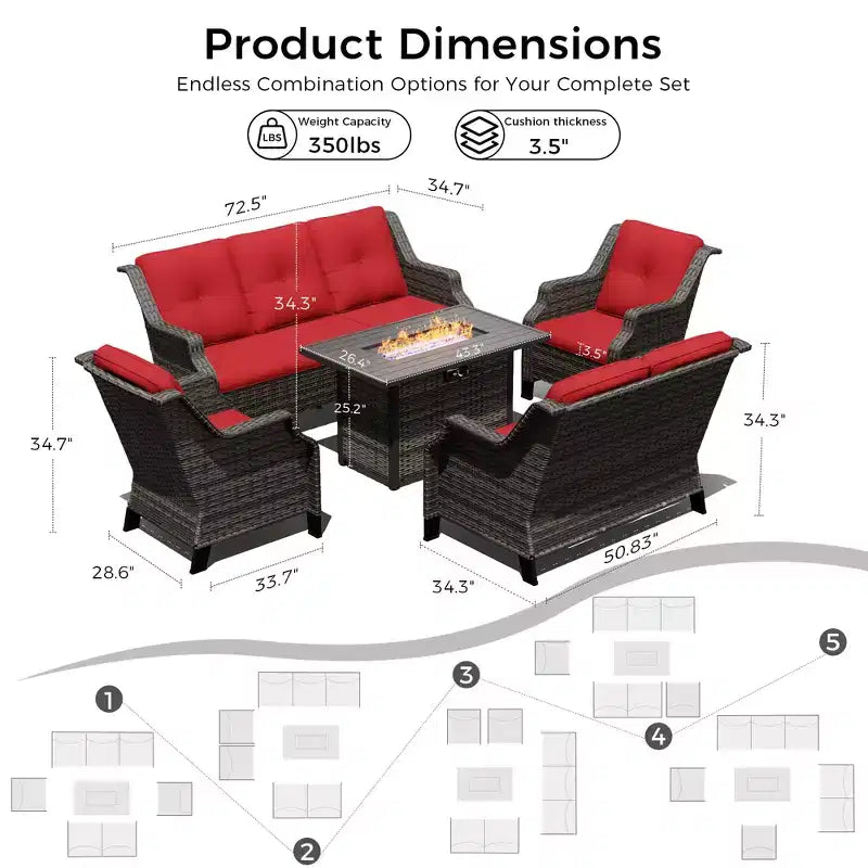 UPTIOT Outdoor Luxury Set with 3-Seater Sofa, Loveseat, Swivel Chairs & Fire Pit for All-Season Comfort