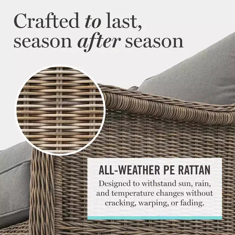Martha Stewart All-Weather Rattan Wicker Patio Loveseat, 2 Chairs,Coffee Table - Weathered Gray