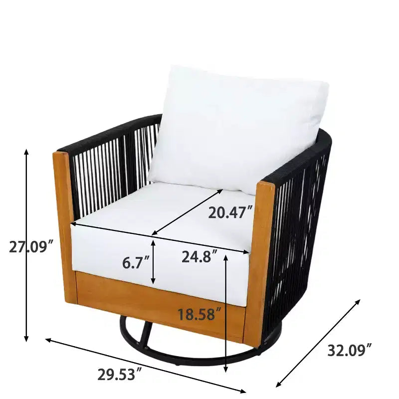 Christopher Knight Home Ananda Modern 3 Piece Acacia Patio Swivel Chairs with Rope Design and Table Set