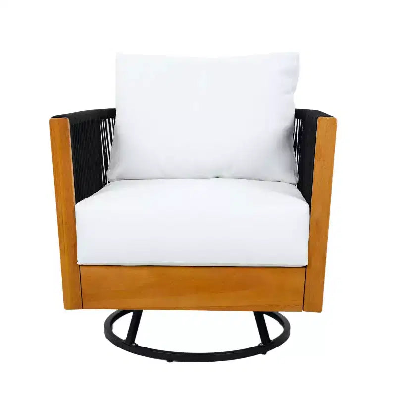 Christopher Knight Home Ananda Modern 3 Piece Acacia Patio Swivel Chairs with Rope Design and Table Set