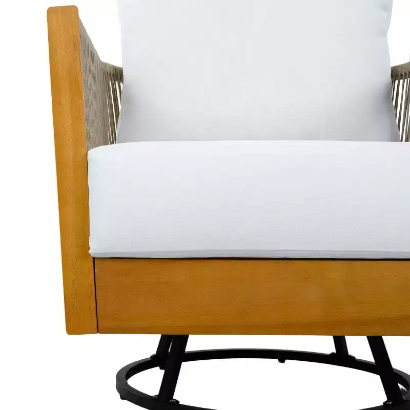 Christopher Knight Home Minh Modern 3 Piece Acacia Patio Swivel Chairs with Rope Design and Slatted Table Set