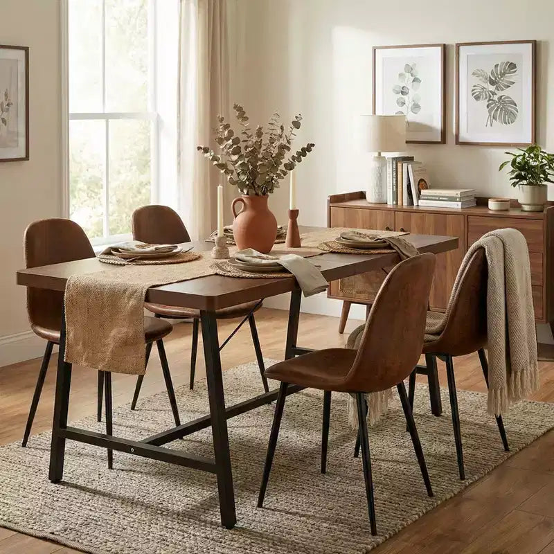 FurnitureR 5 Piece Dining Table Set with 4 Suede Chairs, MDF Wood Dining Table with Metal Legs, Modern Kitchen Dining Set for Dining Room or Apartment