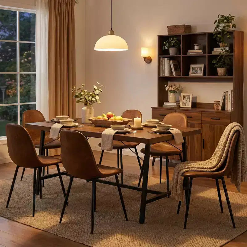 FurnitureR 5 Piece Dining Table Set with 4 Suede Chairs, MDF Wood Dining Table with Metal Legs, Modern Kitchen Dining Set for Dining Room or Apartment