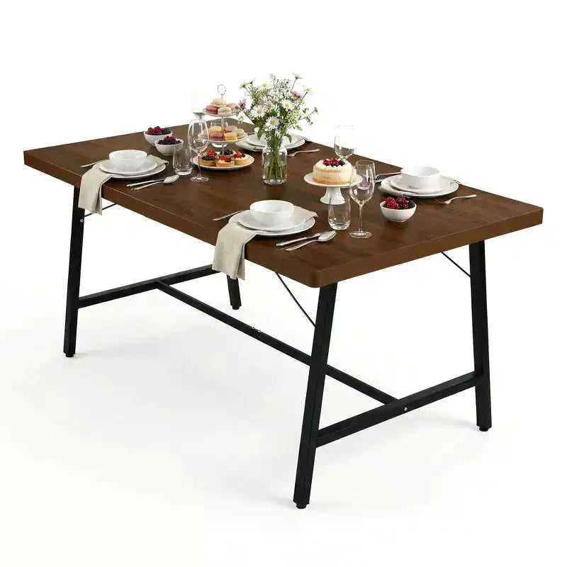 FurnitureR 5 Piece Dining Table Set with 4 Suede Chairs, MDF Wood Dining Table with Metal Legs, Modern Kitchen Dining Set for Dining Room or Apartment
