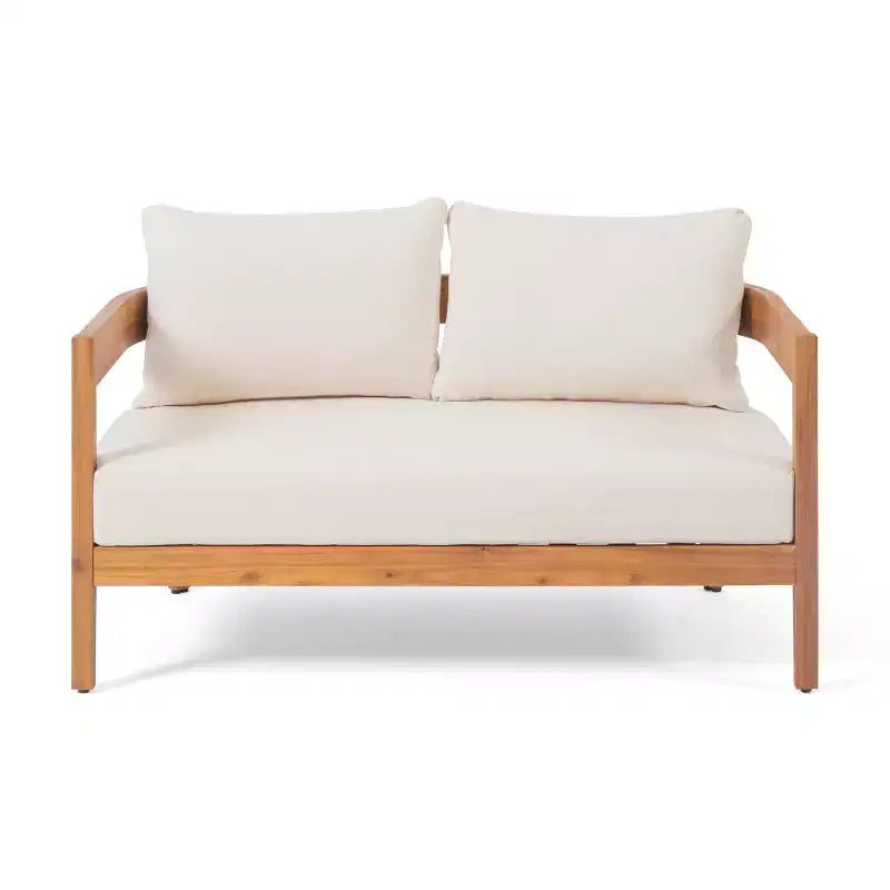 Christopher Knight Home Safira 5 Piece Patio Rustic Acacia Wood Conversation Set with Thick Cushions