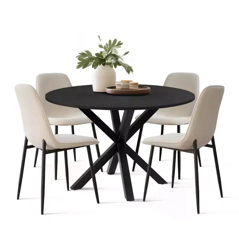 5-Piece Round Dining Table Set with 4 Upholstered Chairs, Black Pedestal Kitchen Table for Small Spaces-Panipeachy