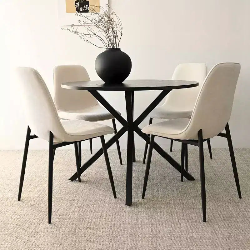5-Piece Round Dining Table Set with 4 Upholstered Chairs, Black Pedestal Kitchen Table for Small Spaces-Panipeachy
