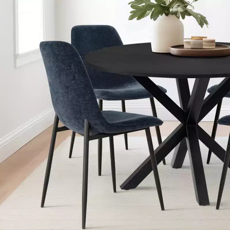 5-Piece Round Dining Table Set with 4 Upholstered Chairs, Black Pedestal Kitchen Table for Small Spaces-Panipeachy