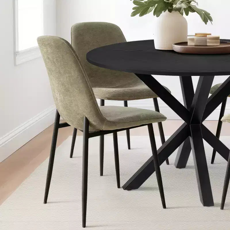 5-Piece Round Dining Table Set with 4 Upholstered Chairs, Black Pedestal Kitchen Table for Small Spaces-Panipeachy