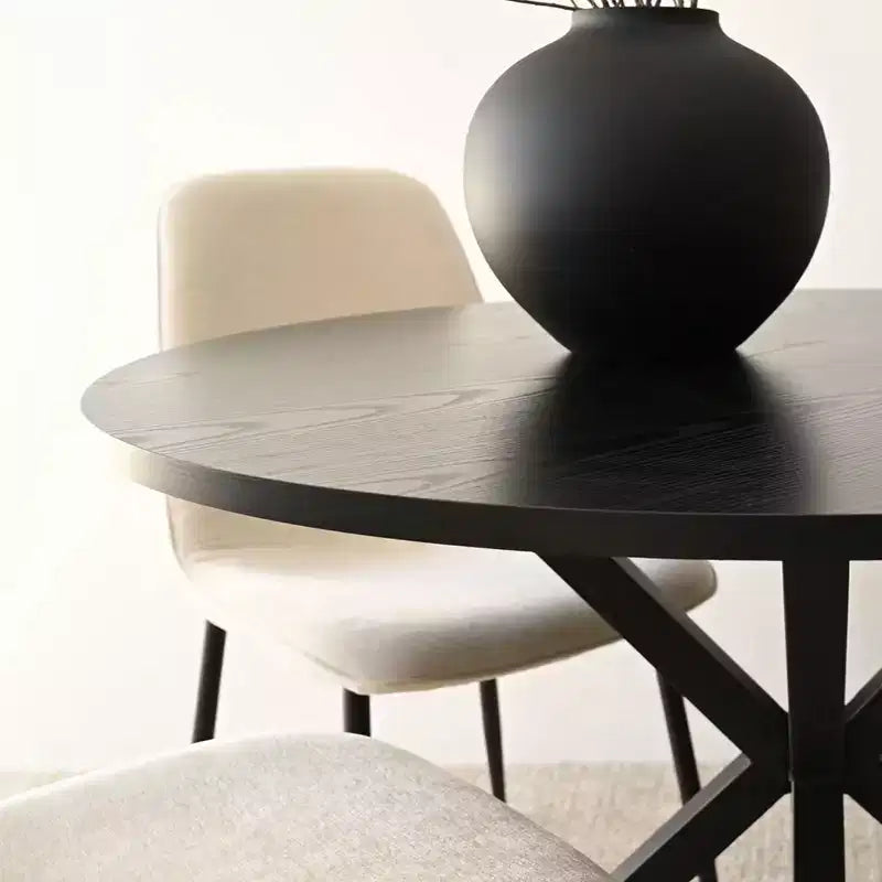 5-Piece Round Dining Table Set with 4 Upholstered Chairs, Black Pedestal Kitchen Table for Small Spaces-Panipeachy