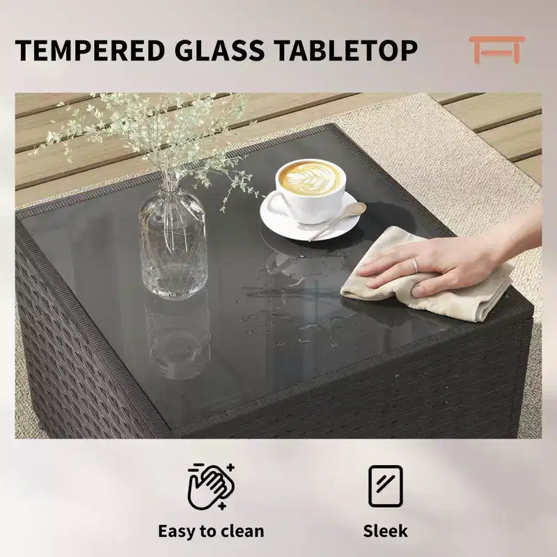 Outsunny Patio Furniture Set, Wicker Rattan Outdoor Patio Conversation Furniture Set with Cushions, Glass Top Coffee Table