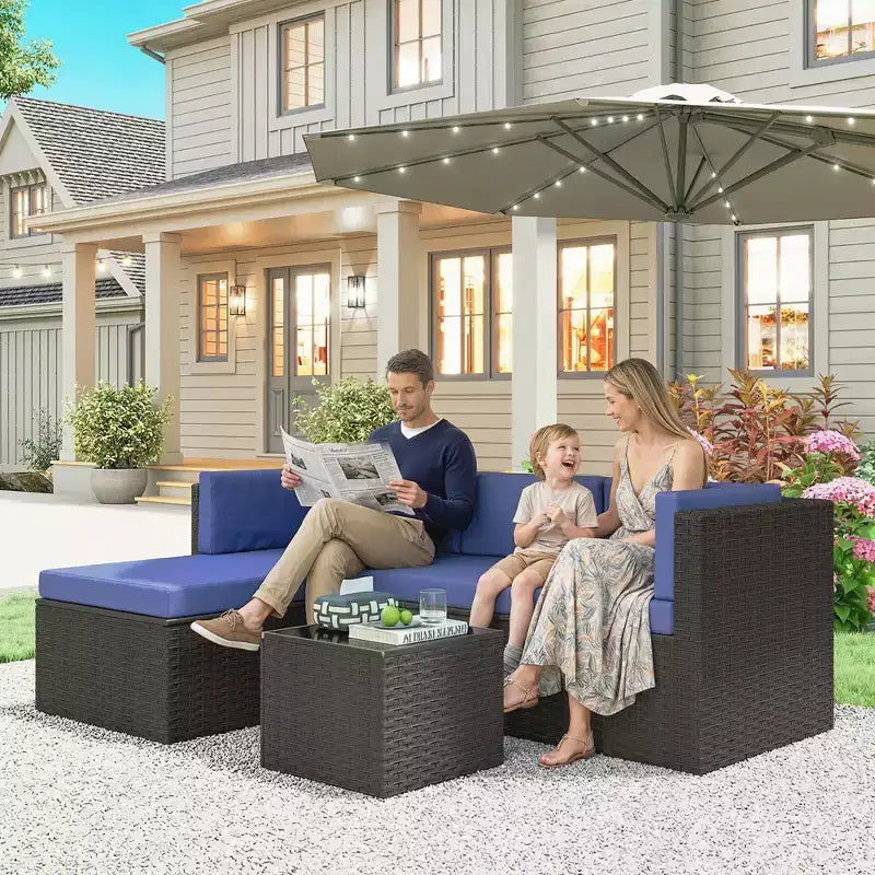 Outsunny Patio Furniture Set, Wicker Rattan Outdoor Patio Conversation Furniture Set with Cushions, Glass Top Coffee Table
