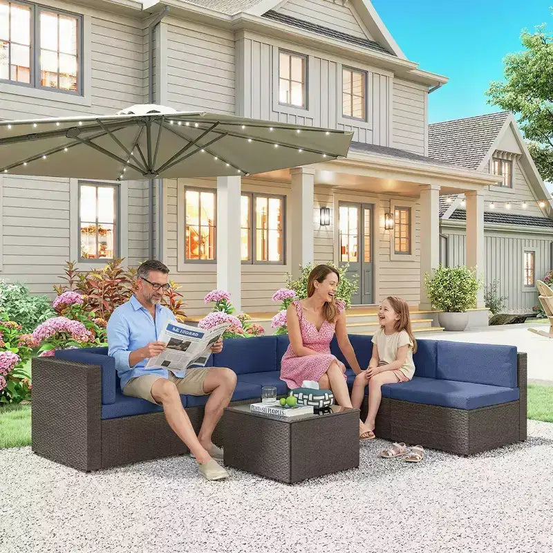 Outsunny 7 Piece Patio Furniture Set, All Weather PE Rattan Outdoor Furniture Conversation Sets with Cushions, Glass Top Coffee Table