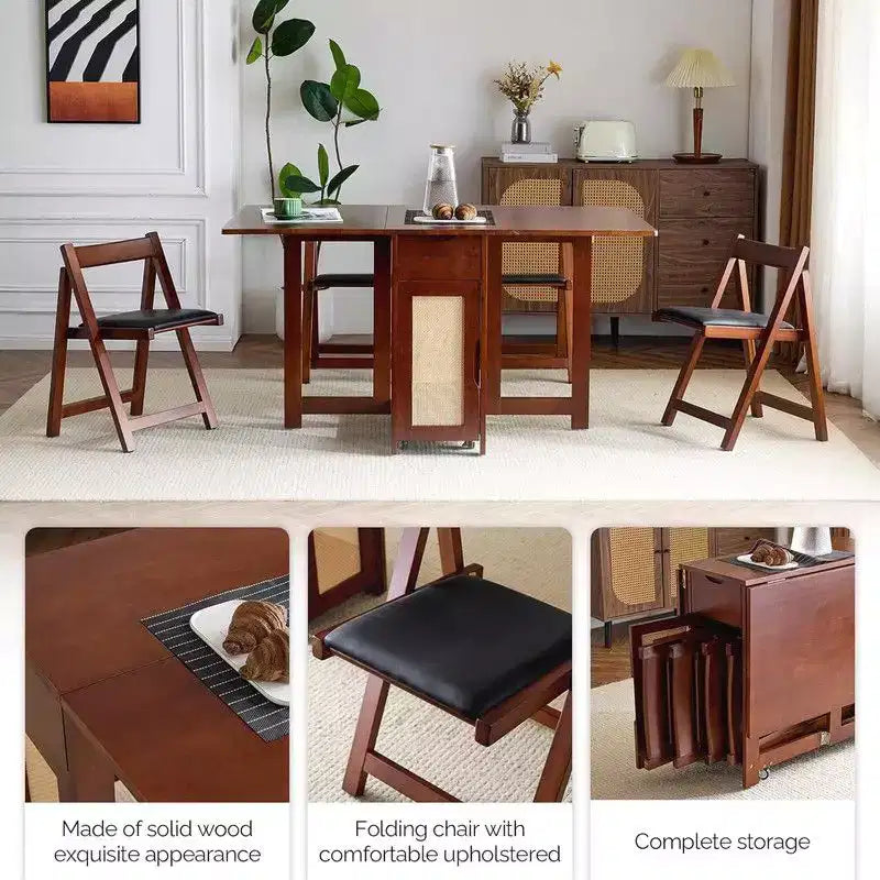 Karl Home 4-Person Walnut Wood Foldable Dining Set