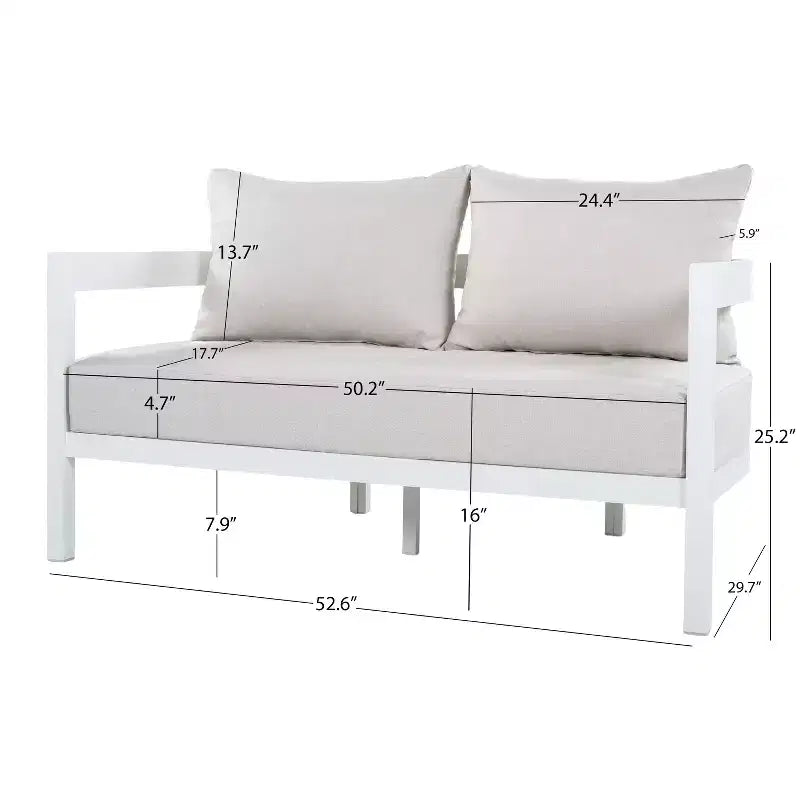 GDFStudio Estella 4 Piece Modern Outdoor Aluminum Conversation Set with Glass Coffee Table