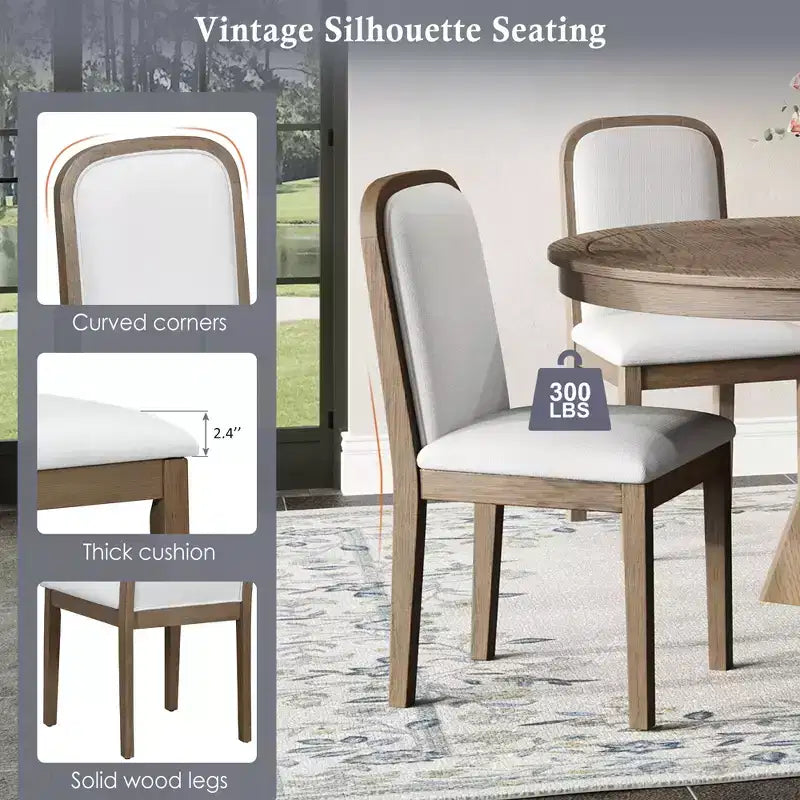 Extendable Dining Table Set for 6 with 4 Upholstered Chairs, Rustic Farmhouse Kitchen Table Set with Distressed Finish