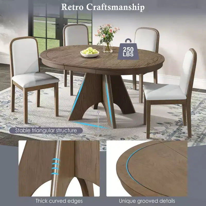 Extendable Dining Table Set for 6 with 4 Upholstered Chairs, Rustic Farmhouse Kitchen Table Set with Distressed Finish