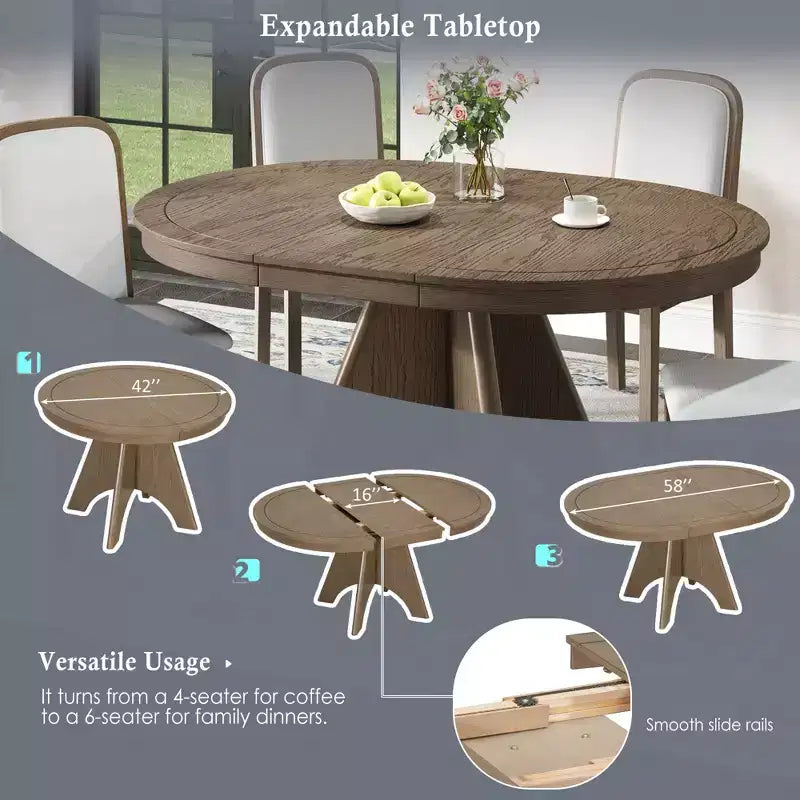 Extendable Dining Table Set for 6 with 4 Upholstered Chairs, Rustic Farmhouse Kitchen Table Set with Distressed Finish