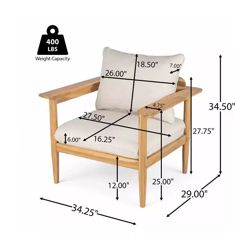 Christopher Knight Home Kara 4 Piece Patio Acacia Wood Chat Set with Lightweight Concrete Table