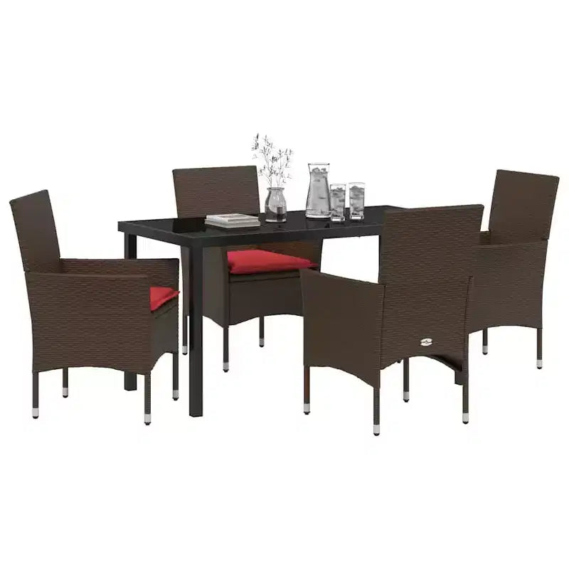 vidaXL Table and Chair Set with Cushion 5 pcs Brown PE Rattan