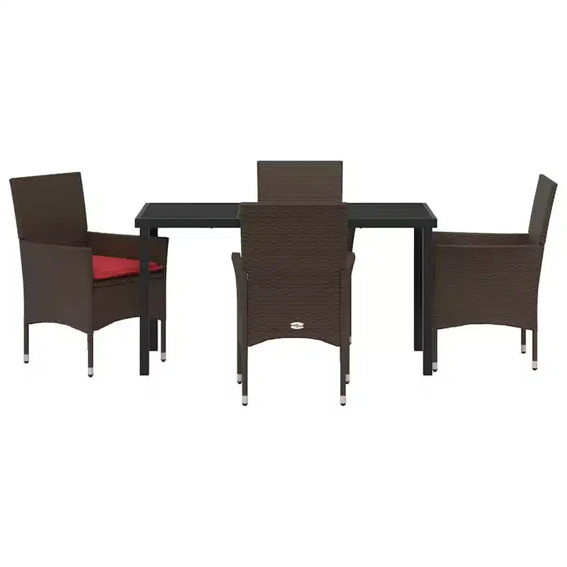 vidaXL Table and Chair Set with Cushion 5 pcs Brown PE Rattan