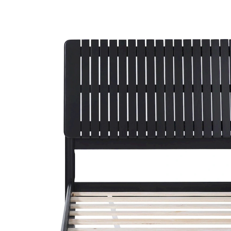 Cadre de lit plateforme King moderne à tête de lit à lattes - Support à lattes en bois, aucun sommier tapissier requis