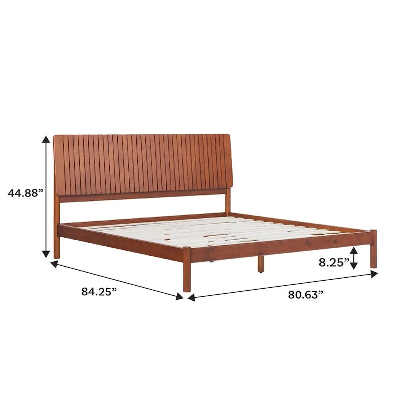 Cadre de lit plateforme King moderne à tête de lit à lattes - Support à lattes en bois, aucun sommier tapissier requis