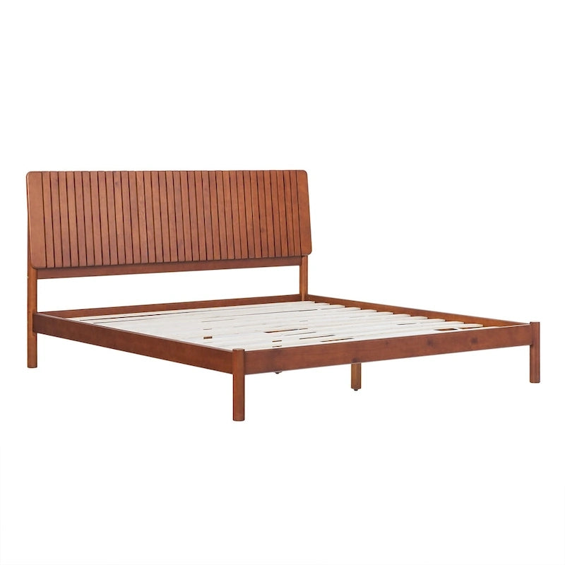 Cadre de lit plateforme King moderne à tête de lit à lattes - Support à lattes en bois, aucun sommier tapissier requis
